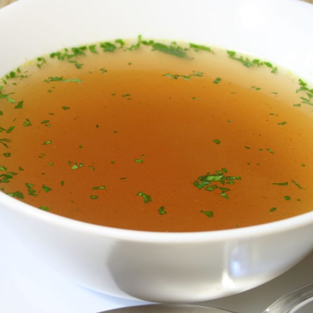 Clear dumpling soup.